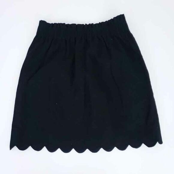 J. Crew Factory Linen Blend Skirt Black, Scallop Hem Size 0, Elastic Waist - Picture 4 of 6